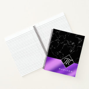 Monogram Elegant Black Marble & Paarse Folie Notitieboek