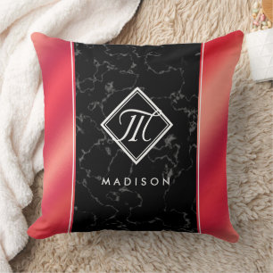Monogram Elegant Black Marble & Rosé Red Folie Kussen