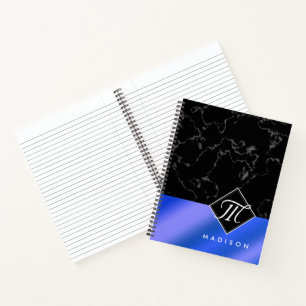 Monogram Elegant Black Marble & Royal Blue Folie Notitieboek