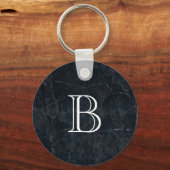 Monogram Elegant Black Stone Textuur Sleutelhanger (Voorkant)