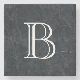 Monogram Elegant Black Stone Textuur Stenen Onderzetter