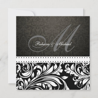 Monogram Elegant Black & White Damask Kaart