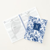 Monogram Elegant Blauw Bloemen Kookboek Recept Notitieboek (Binnen)