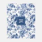 Monogram Elegant Blauw Bloempatroon Fleece Deken (Voorkant)