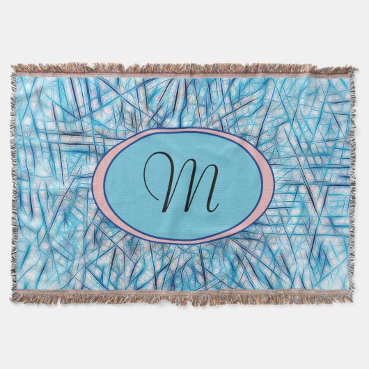 Monogram Elegant Blue Pink Waterverf Deken (Voorkant)
