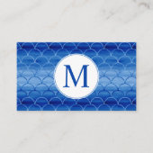 Monogram Elegant Blue Waterverf Fan Shape Pattern Visitekaartje (Voorkant)