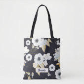 Monogram Elegant Blue & White Floral Pattern Draagtas (Voorkant)