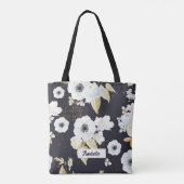 Monogram Elegant Blue & White Floral Pattern Draagtas (Achterkant)