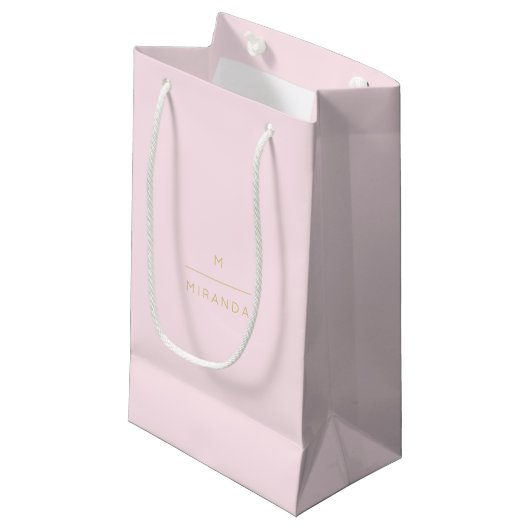 Monogram Elegant Blush Pink Gold Classy Chic Klein Cadeauzakje (Voorkant Gekanteld)