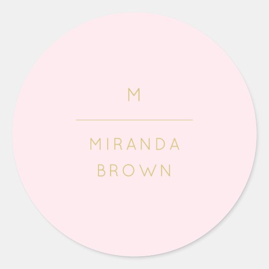 Monogram Elegant Blush Pink Gold Minimalist Classy Ronde Sticker (Voorkant)