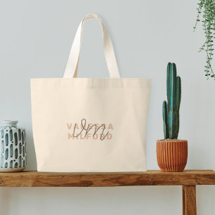 Monogram Elegant Blush Pink Modern Minimalist Grote Tote Bag