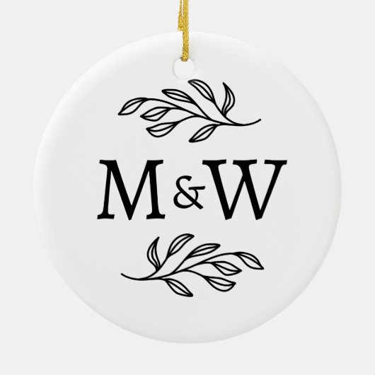 Monogram Elegant Botanisch Keramisch Ornament (Achterkant)