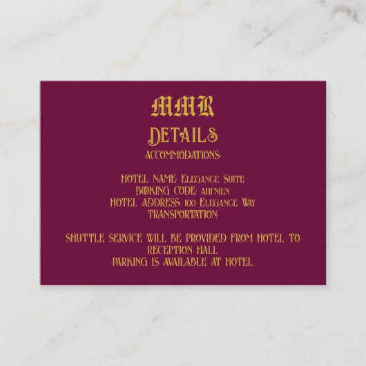 Monogram Elegant Bourgogne & Goud Details QR-code Informatiekaartje (Voorkant)