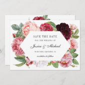 Monogram  Elegant Bourgogne Rozen Bruiloft Save The Date (Voorkant / Achterkant)