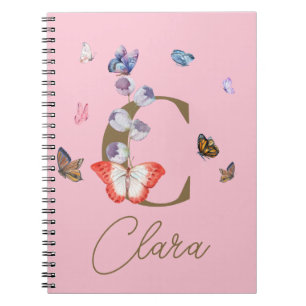 Monogram Elegant Butterfly Colorful Floral Notitieboek