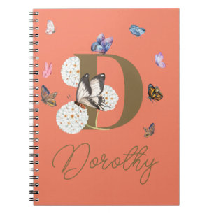 Monogram Elegant Butterfly Colorful Floral Notitieboek