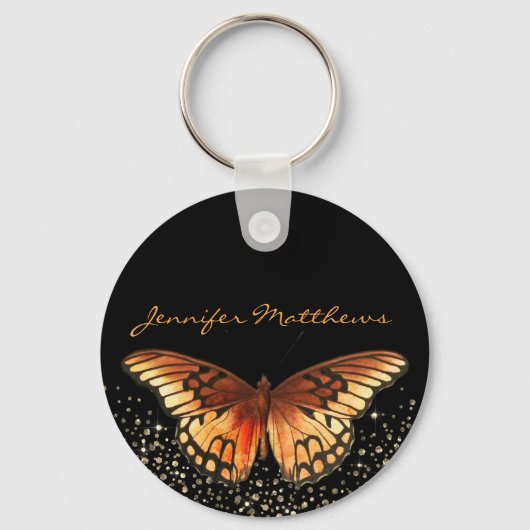 Monogram Elegant Butterfly Glitter Sleutelhanger (Voorkant)