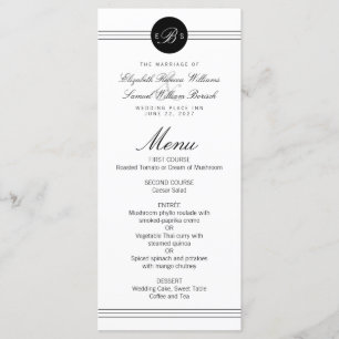 Monogram Elegant Chic Black Dot Clean Wedding Menu