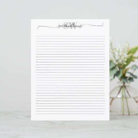 Monogram Elegant Chique Script Naam Stationery Pap (Staand voorkant)