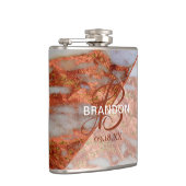 Monogram Elegant Copper Marble Geometric Groomsmen Heupfles (Rechts)