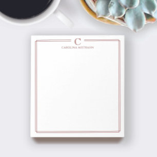 Monogram Elegant Diep Rode Rand Briefpapier Notitieblok