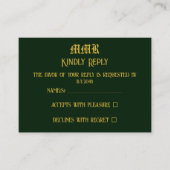 Monogram Elegant Donkergroen en Goud RSVP Informatiekaartje (Voorkant)