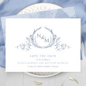 Monogram Elegant Dusty Blue Waterverf Save The Date