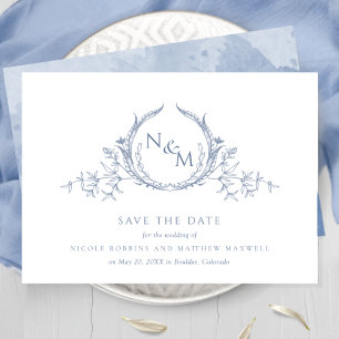 Monogram Elegant Dusty Blue Waterverf Save The Date