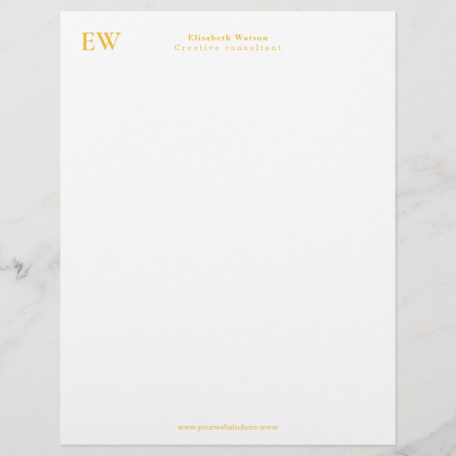 Monogram Elegant Eenvoudig Gouden Geel Briefhoofd (Voorkant)