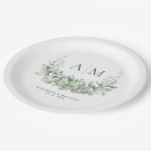 Monogram Elegant Eucalyptus Greenery Wedding Papieren Bordje (Gekanteld)