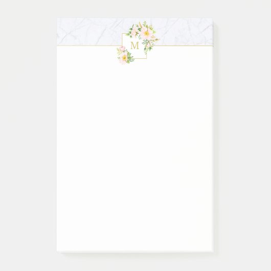Monogram Elegant Floral Marble 4x6 Post It Notes (Voorkant)