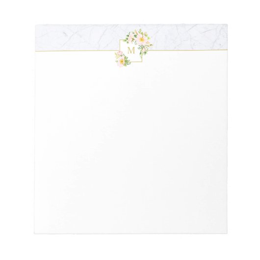Monogram Elegant Floral Marble Chic Pastel Notitie Notitieblok (Voorkant)