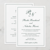 Monogram Elegant Forest Green in één bruiloft Kaart (Voorkant / Achterkant)