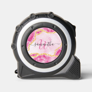 Monogram Elegant Glam Girly Marble Agaat Roze Rolmaat