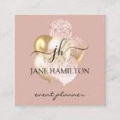 Monogram Elegant Glitter Balloons Vierkante Visitekaartje (Voorkant)