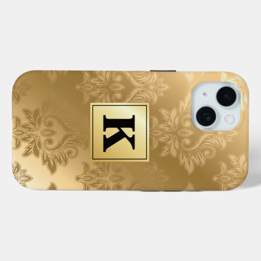 Monogram Elegant Gold Damask Pattern Case-Mate iPhone Case (Achterkant (horizontaal))