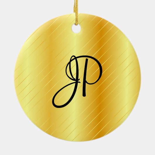 Monogram Elegant Gold Kijk Sjabloon Moderne Keramisch Ornament (Achterkant)