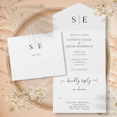 Monogram Elegant Goud Zwart Bruiloft All In One Uitnodiging