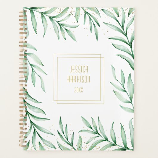 Monogram Elegant Greenery Waterverf laat Big Planner (Voorkant)