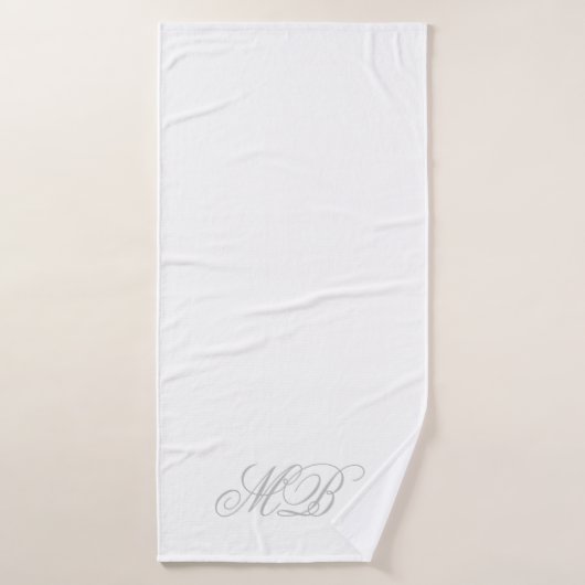 Monogram Elegant Grey Initialen White Bad Handdoek (Badhanddoek)