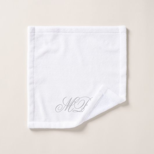 Monogram Elegant Grey Initialen White Bad Handdoek (Wasdoekje)
