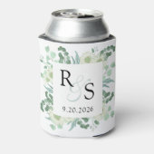 Monogram Elegant groen bruiloft Blikjeskoeler (Blikje Achterkant)