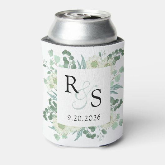 Monogram Elegant groen bruiloft Blikjeskoeler (Blikje Achterkant)