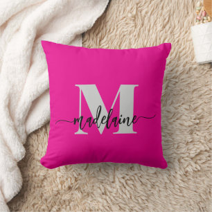 Monogram Elegant Hot Pink Zwart Persoonlijk Kussen
