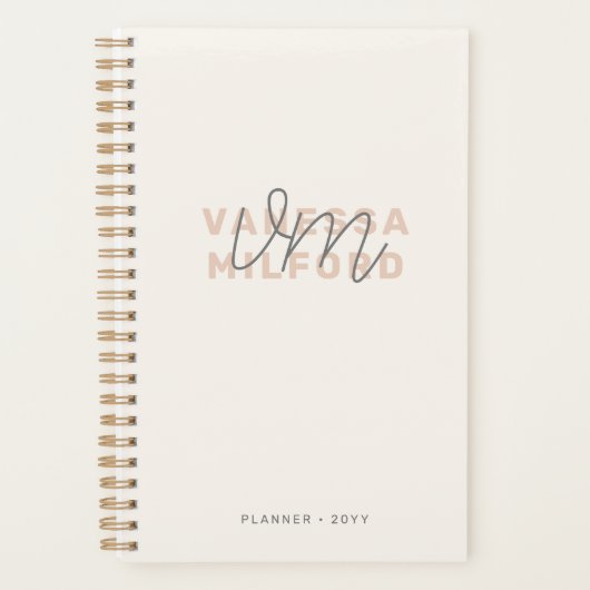 Monogram Elegant Ivory Cream Modern Minimalist Planner (Voorkant)