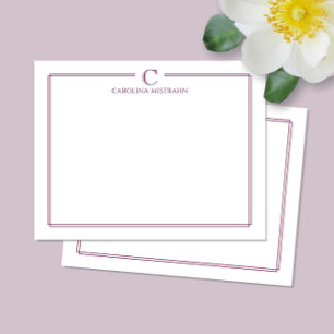 Monogram Elegant Karmozijnrode Wijnrand Briefpapie Notitiekaartje