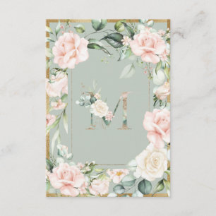 Monogram Elegant Letter M Green Floral Waterverf Bedankkaart