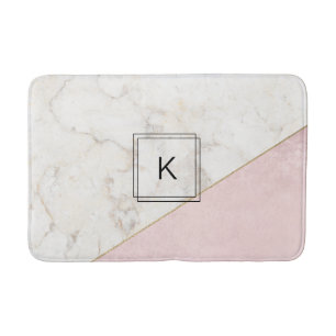 Monogram Elegant Marble Minimalist Roos Gold Badmat