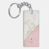 Monogram Elegant Marble Minimalist Roos Gold Sleutelhanger (Voorkant Links)