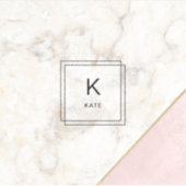 Monogram Elegant Marble Minimalist Roos Gold Sticker (Voorkant)